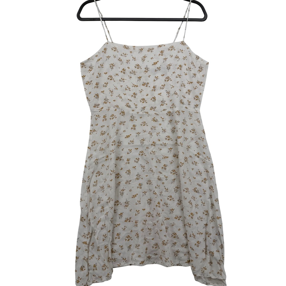 Volcom Floral Mini Dress Womens Medium White Yellow Spaghetti Strap Summer Boho